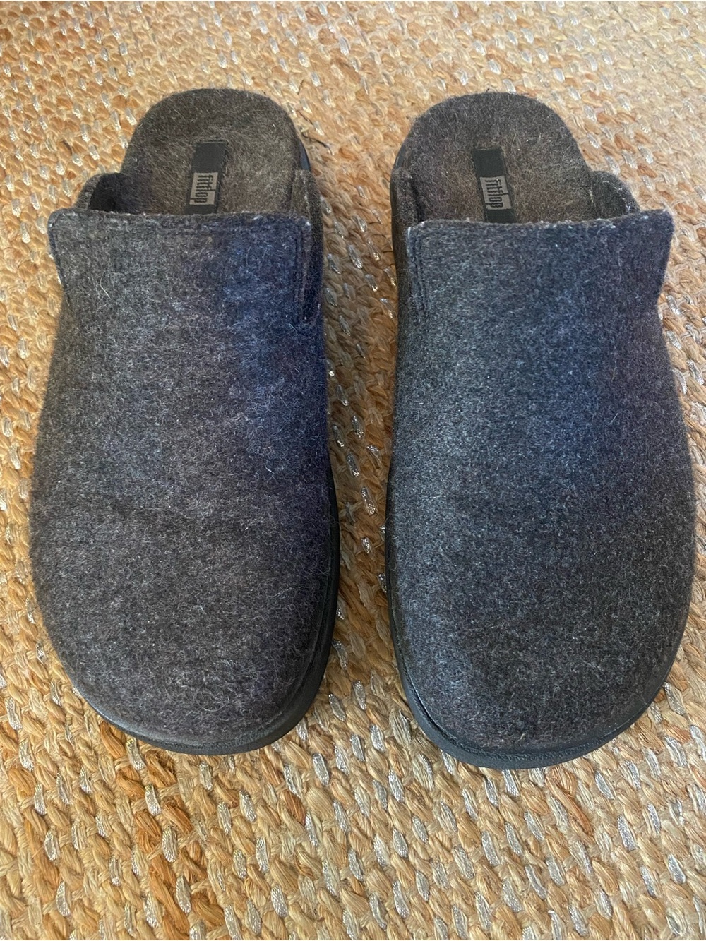 FitFlop Shuv Felt Mule Clogs Charcoal Grey Slippers Women's US 8.5 EU 40